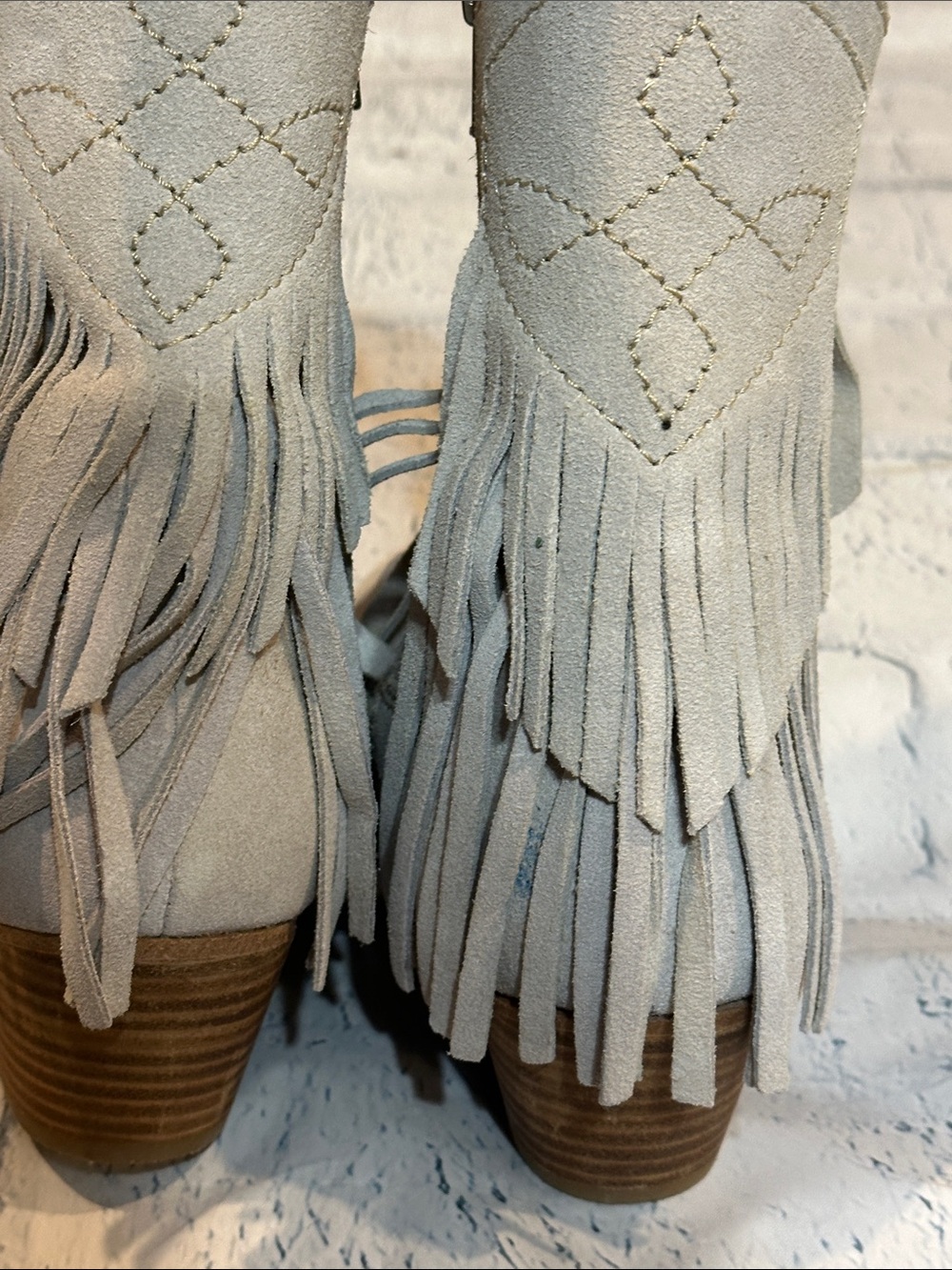 Free People Fringe Suede Western Ankle Boots - Light Gray - Picture 10 of 12